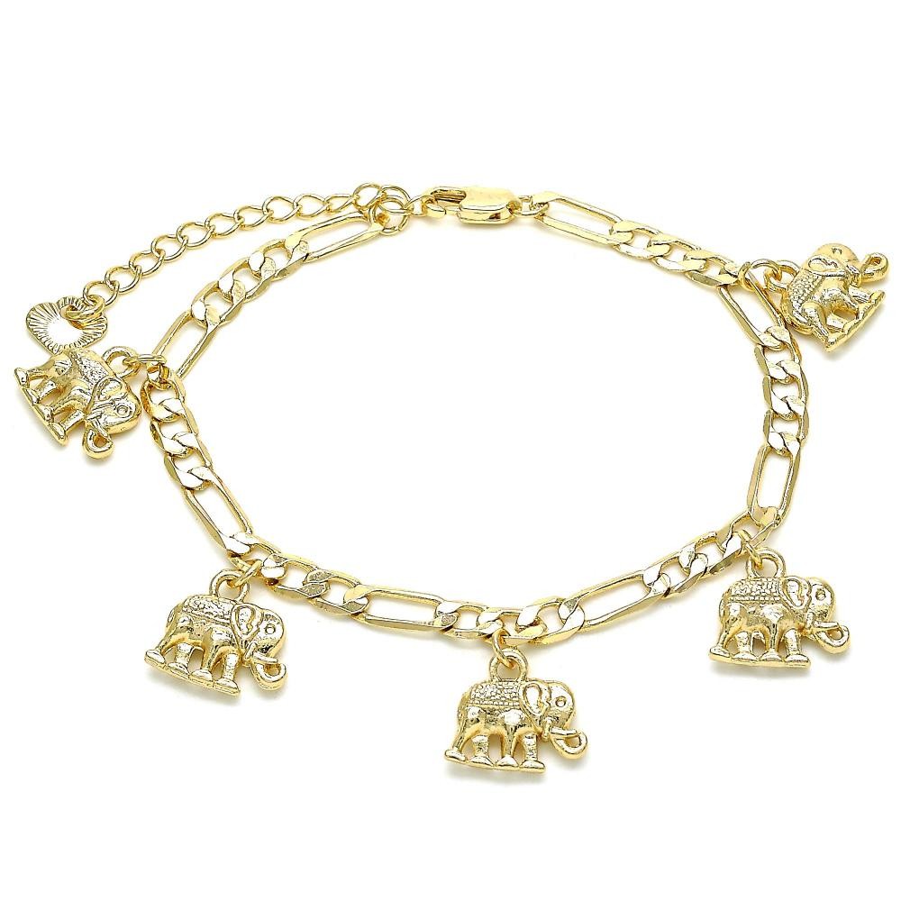 Gold Filled Charm Bracelet Elephant Design Polished Finish Golden Tone
