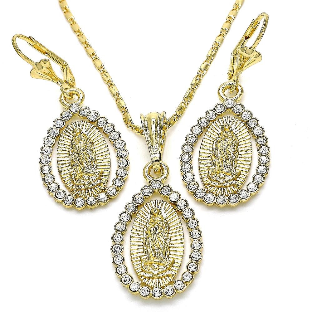 Gold Filled Earring and Pendant Adult Set With White Crystal Polished Finish Golden Tone