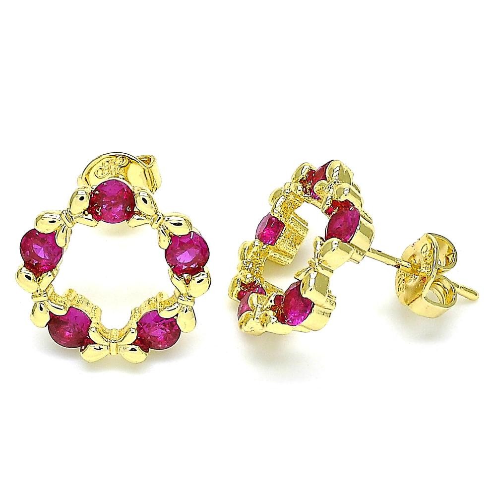Gold Filled Stud Earring Bow Design With Ruby Micro Pave Polished Finish Golden Tone
