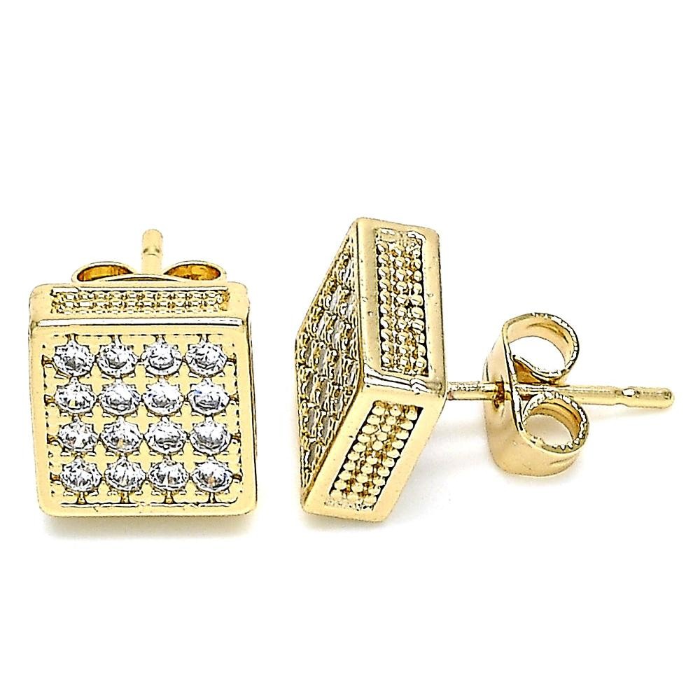 Gold Filled Stud Earrings With White Micro Pave Polished Finish Golden Tone
