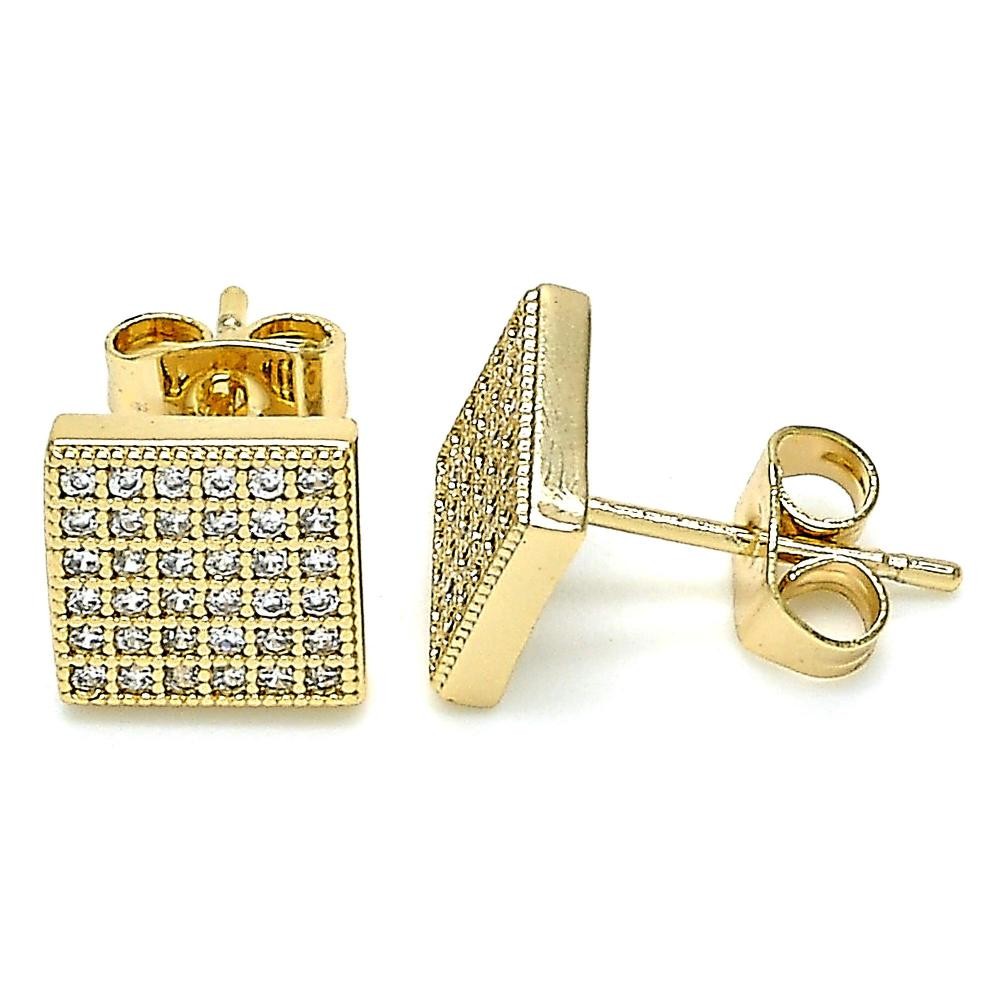 Gold Filled Stud Earrings With White Micro Pave Polished Finish Golden Tone