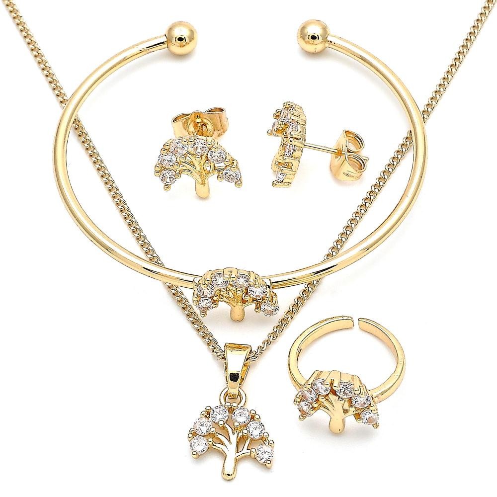 Gold Filled Earring and Pendant Children Set Tree Design With White Cubic Zirconia Polished Finish Golden Tone