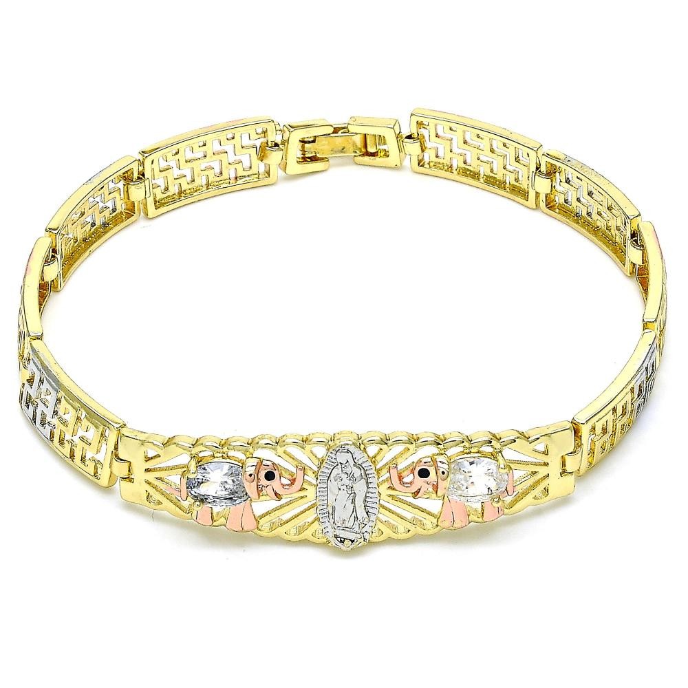 Gold Filled Fancy Bracelet Guadalupe and Elephant Design Polished Finish Tri Tone
