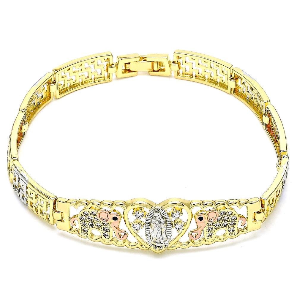 Gold Filled Fancy Bracelet Guadalupe and Elephant Design Polished Finish Tri Tone