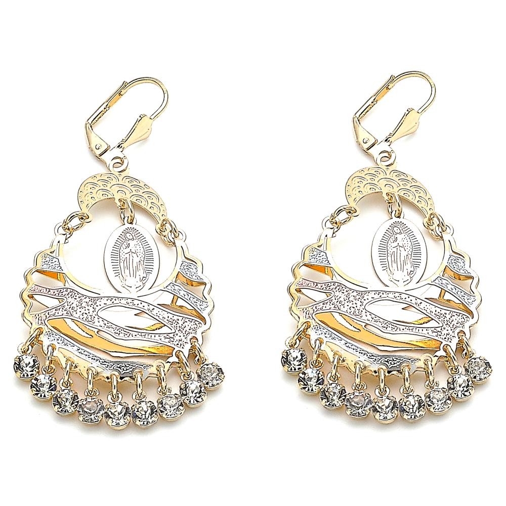 Gold Filled Long Earring With Clear Crystal Golden Tone