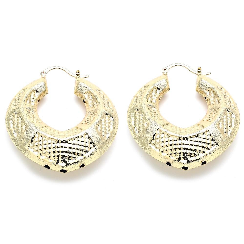 Gold Filled 50mm Large Hoop Earrings Hollow Design Brushed Finish Golden Tone
