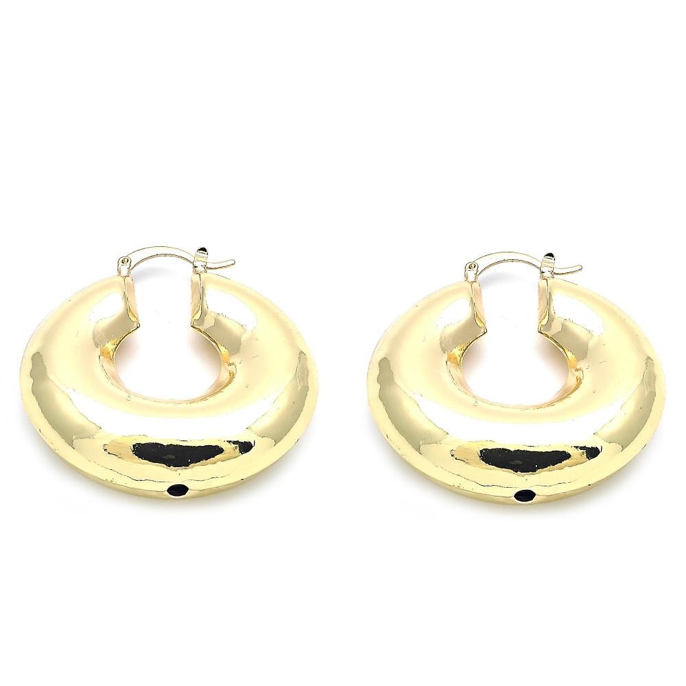 Gold Filled 40mm Medium Hoop Earrings Hollow Design Polished Finish Golden Tone