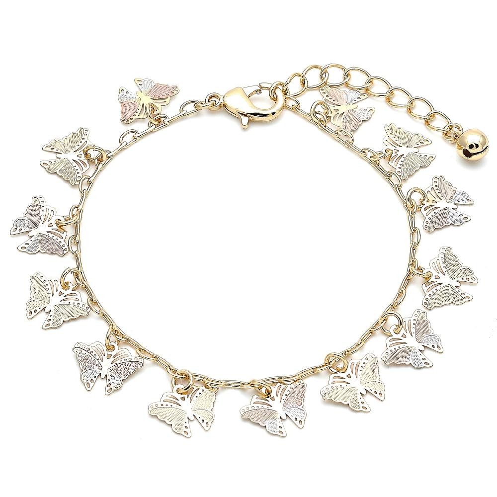 Gold Filled Charm Bracelet Butterfly Design Polished Finish Tri Tone