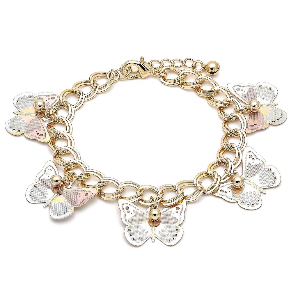 Gold Filled Charm Bracelet Butterfly Design Polished Finish Tri Tone