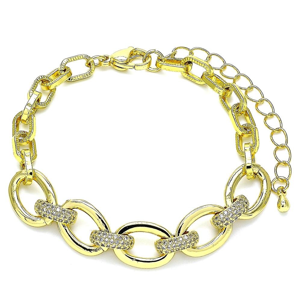 Gold Filled Fancy Bracelet Paperclip Design With White Micro Pave Polished Finish Golden Tone