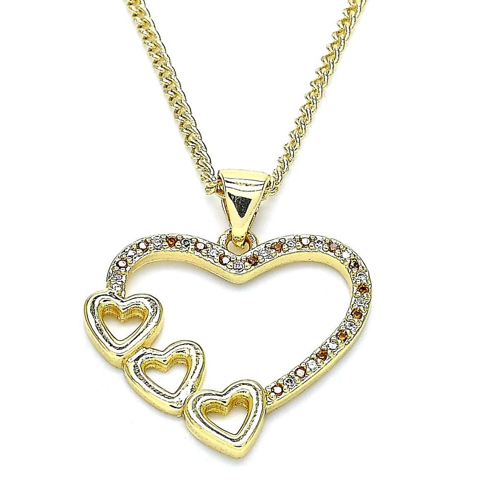 Gold Filled Pendant Necklace Heart Design With Garnet and White Micro Pave Polished Finish Golden Tone