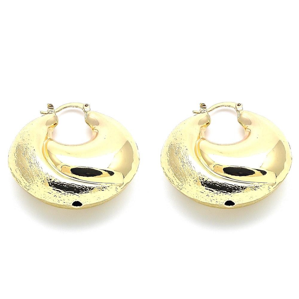 Gold Filled 35mm Medium Hoop Earrings Hollow Design Brushed Finish Golden Tone