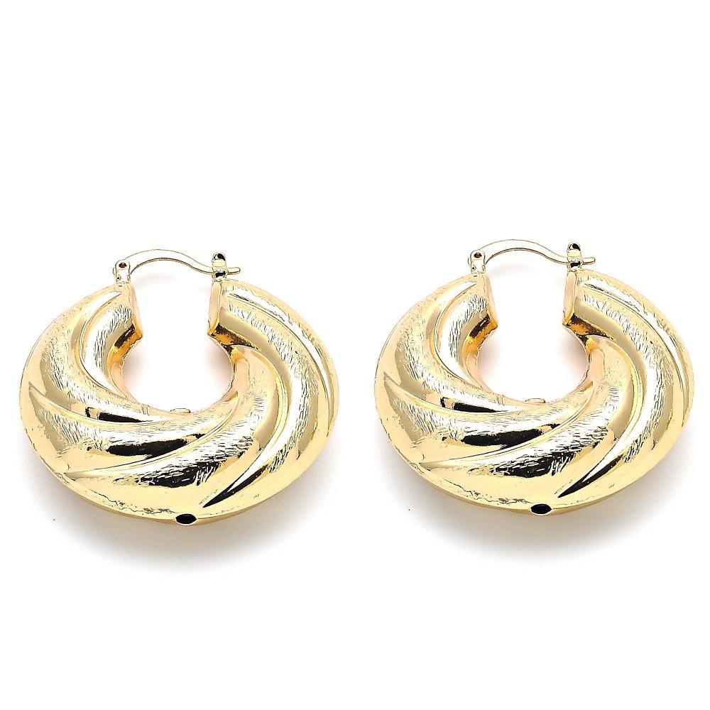 Gold Filled 40mm Medium Hoop Earrings Hollow Design Brushed Finish Golden Tone