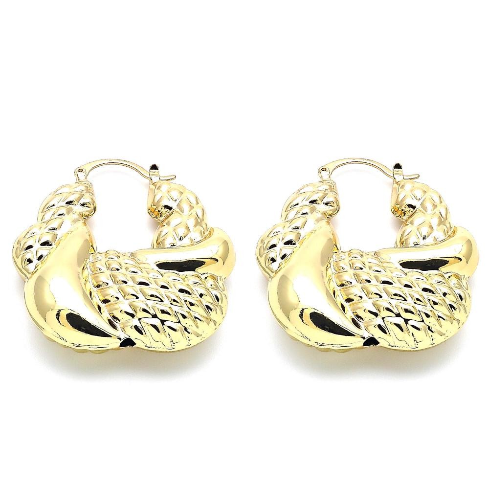 Gold Filled 40mm Medium Hoop Earrings Hollow Design Polished Finish Golden Tone