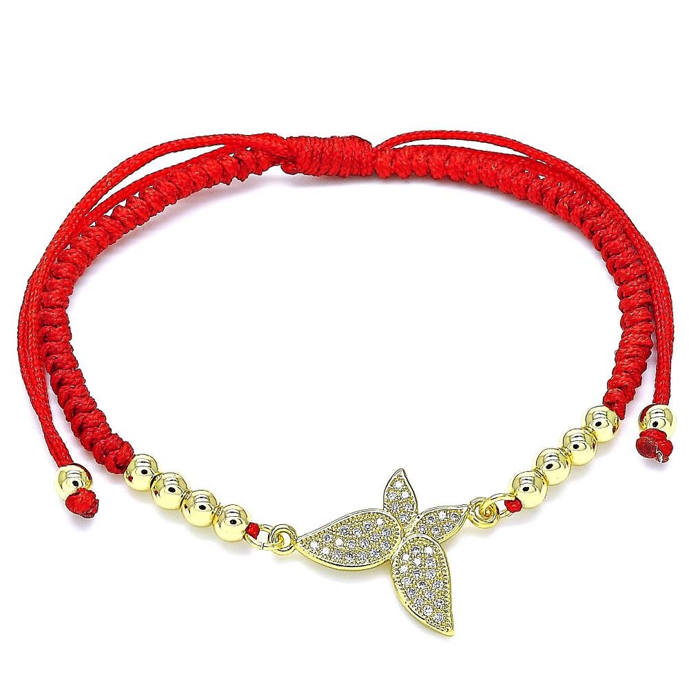 Gold Filled Adjustable Bolo Bracelet Butterfly and Ball Design With Micro Pave Polished Finish Golden Tone