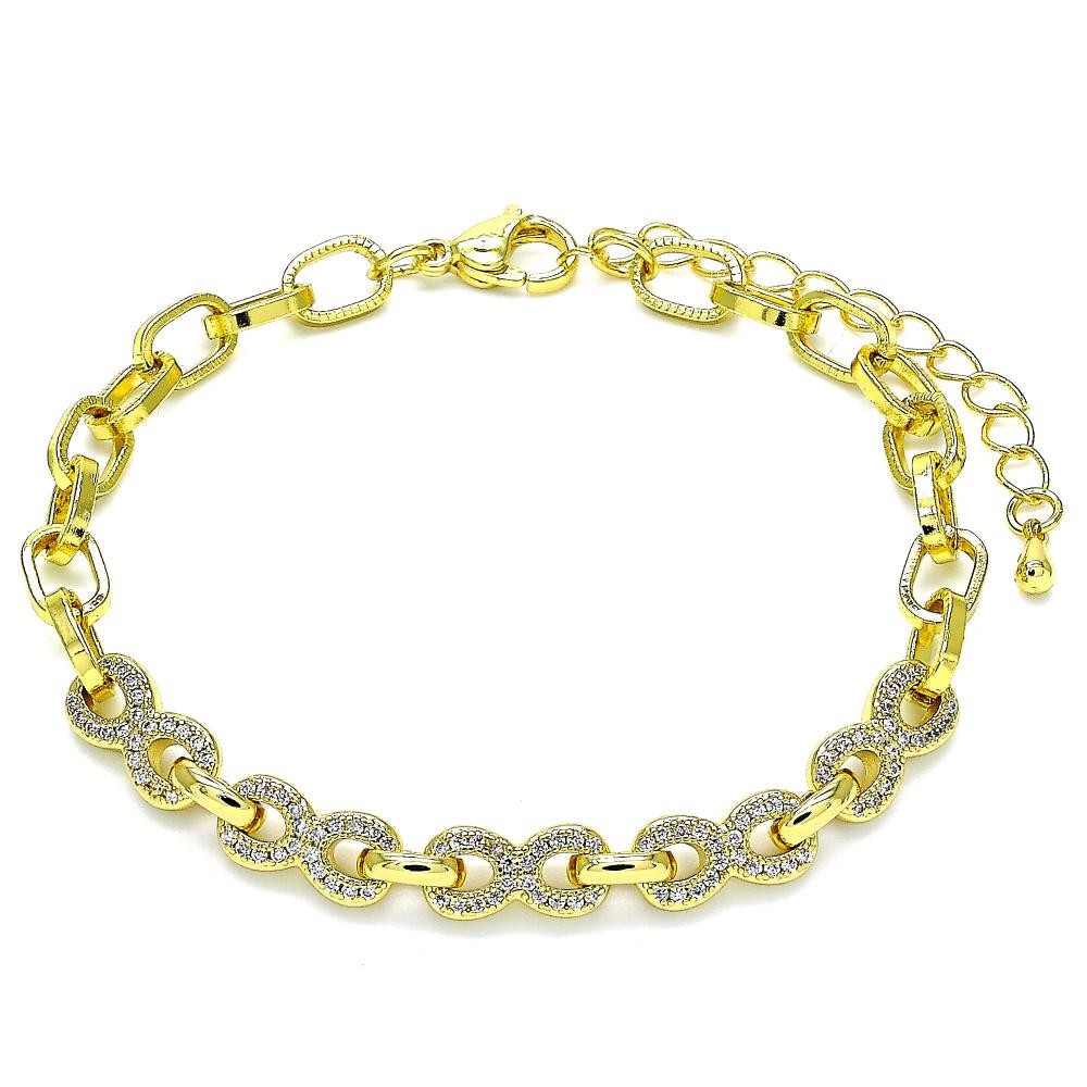 Gold Filled Fancy Bracelet Infinite and Paperclip Design With White Micro Pave Polished Finish Golden Tone