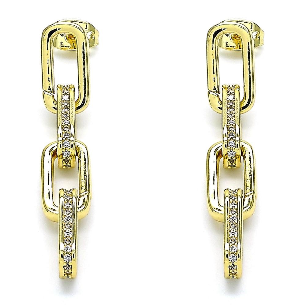 Gold Filled Long Earring With White Micro Pave Polished Finish Golden Tone