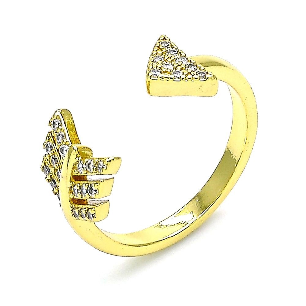 Gold Filled Arrow Design Multi Stone Ring With White Micro Pave Golden Tone (One size fits all)
