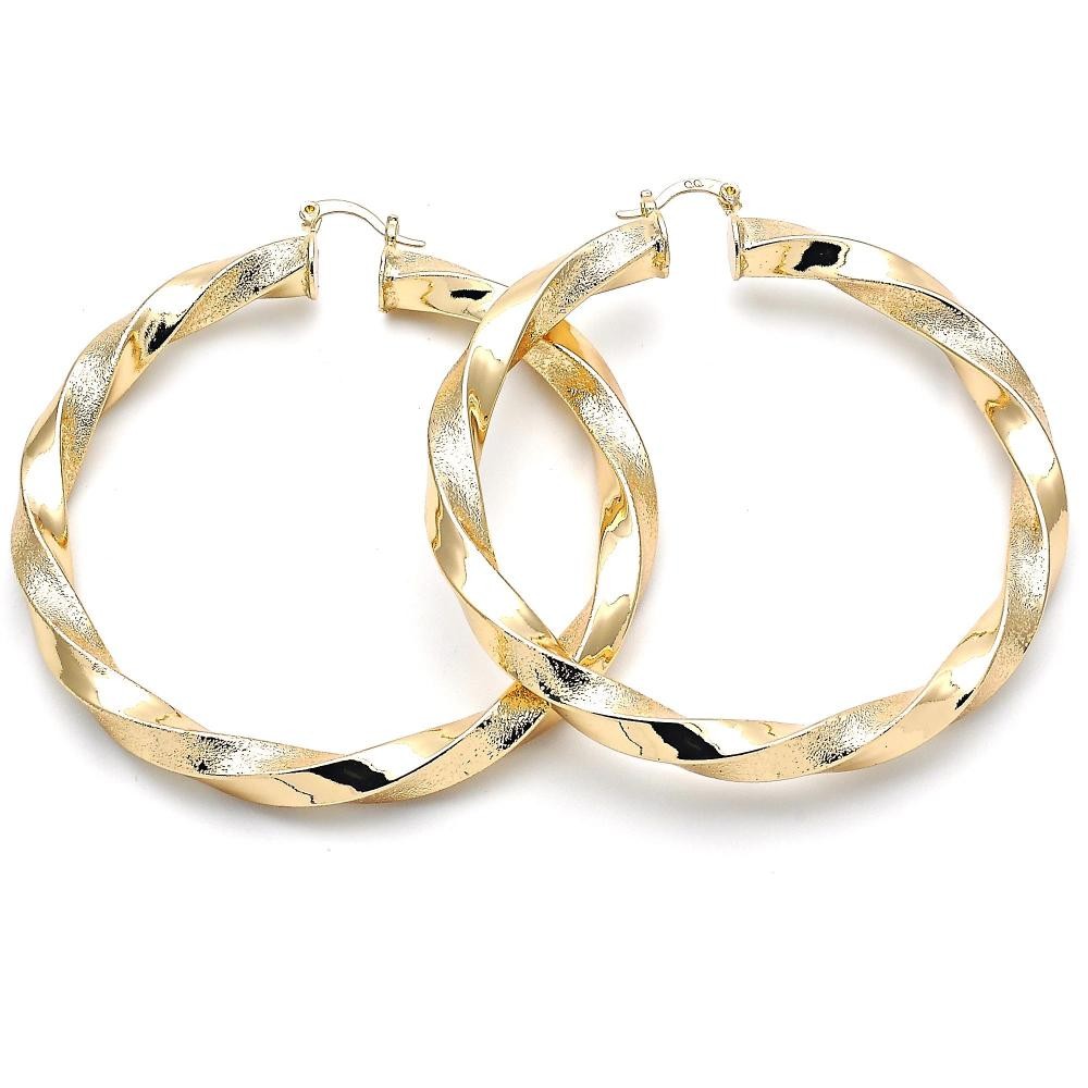 Gold Filled 70mm Twist Hollow Design Extra Large Hoop Earrings Matte Finish Golden Tone