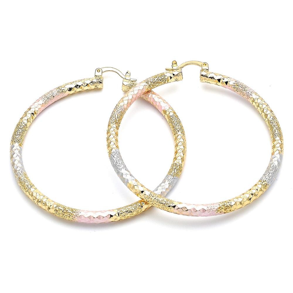 Gold Filled 60mm Large Hoop Earrings Diamond Cutting Finish Tri Tone