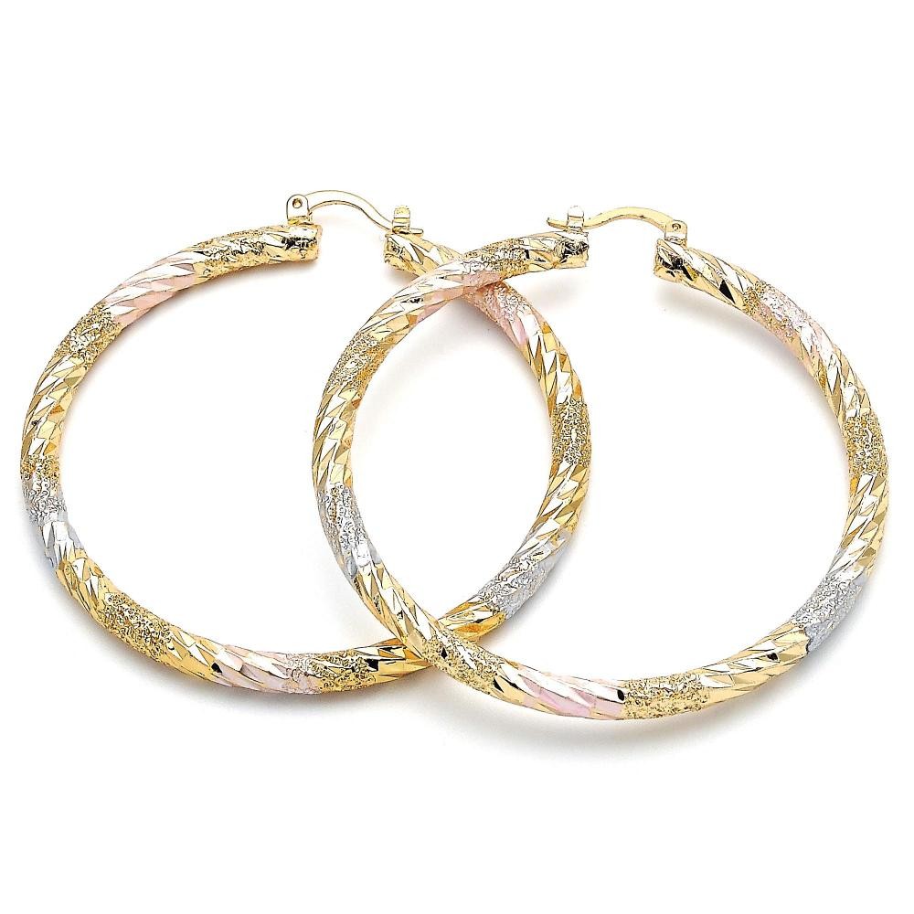 Gold Filled 60mm Large Hoop Earrings Polished Finish Tri Tone