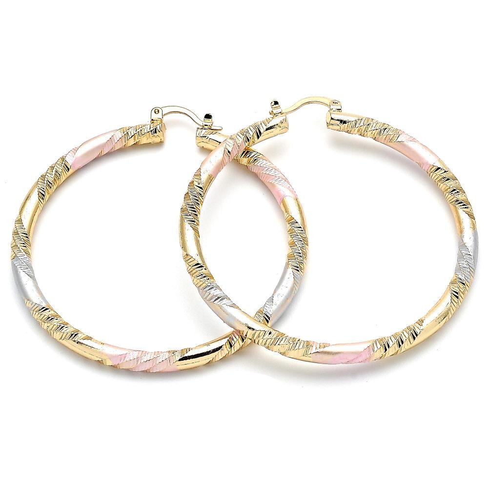 Gold Filled 60mm Large Hoop Earrings Diamond Cutting Finish Tri Tone