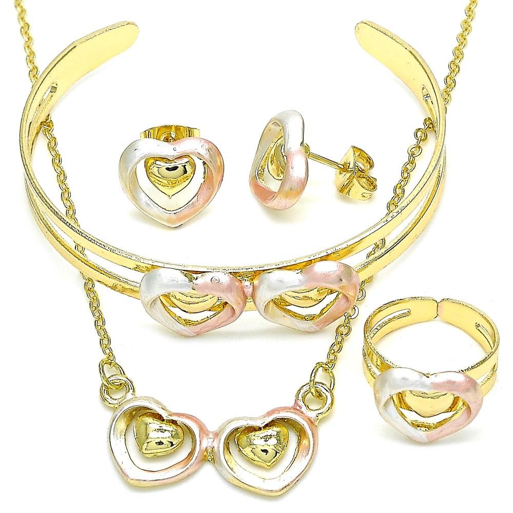 Gold Filled Necklace Bracelet Earring and Ring Heart Design Polished Finish Tri Tone