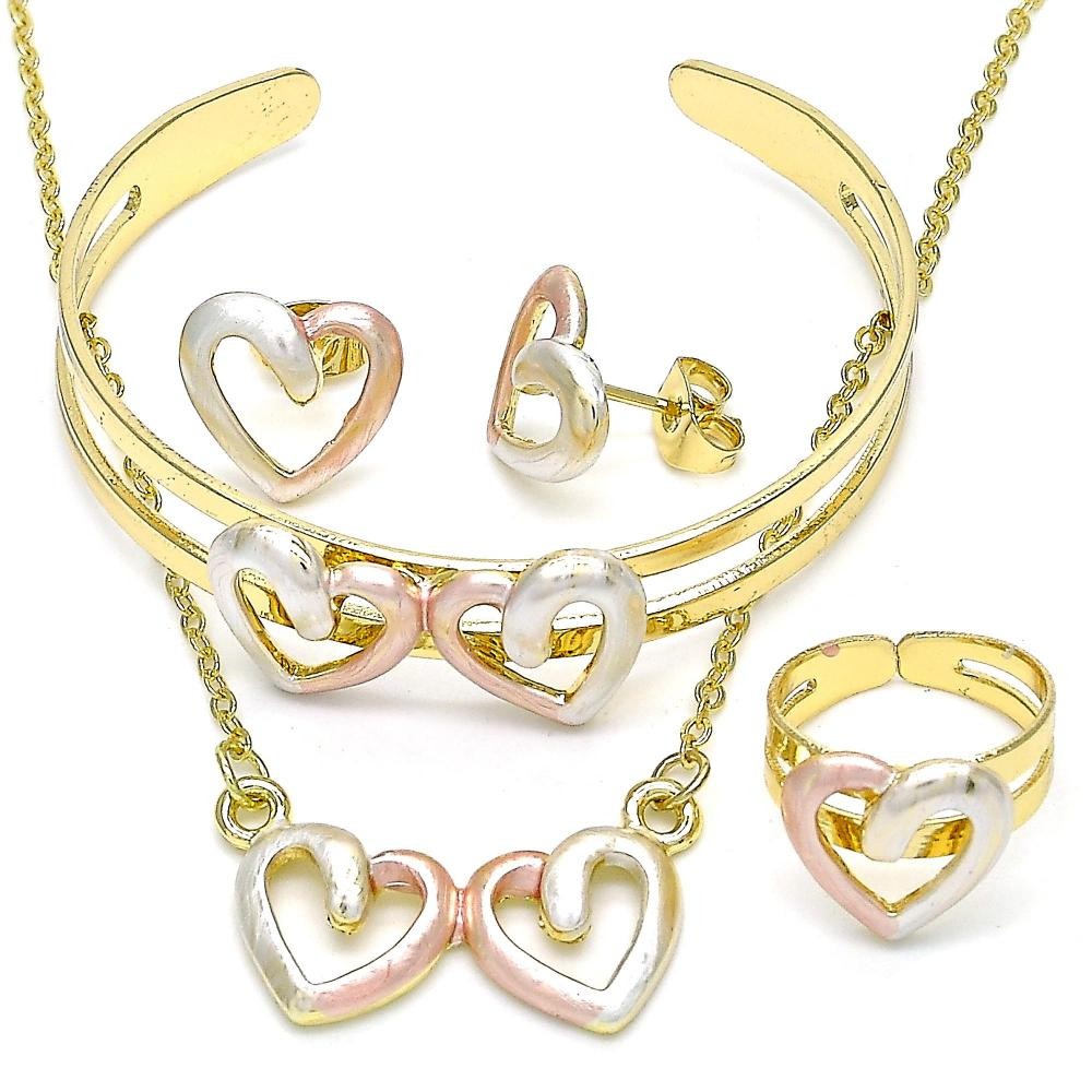 Gold Filled Necklace Bracelet Earring and Ring Heart Design Polished Finish Tri Tone