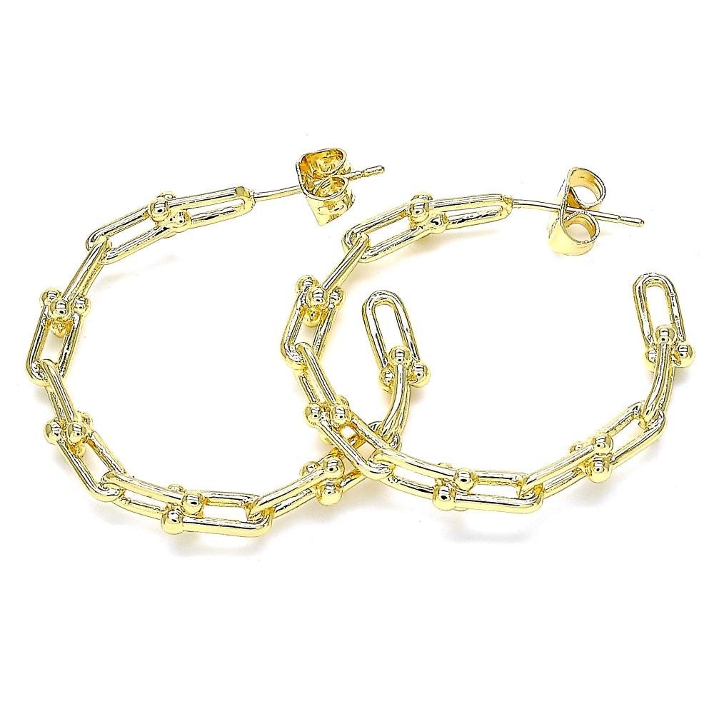 Gold Filled Stud Earring Paperclip Design Polished Finish Golden Tone