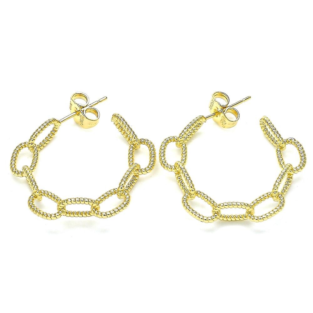 Gold Filled Stud Earring Paperclip Design Polished Finish Golden Tone