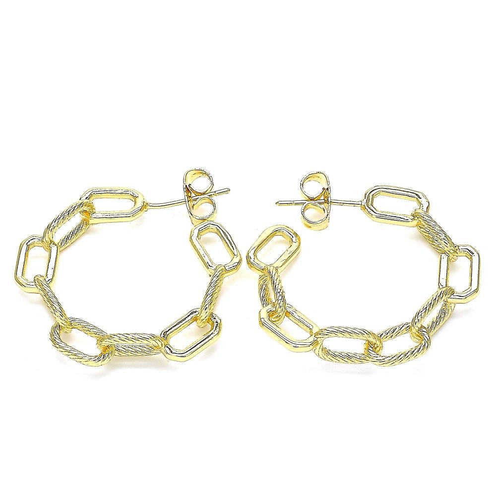 Gold Filled Stud Earring Paperclip Design Polished Finish Golden Tone