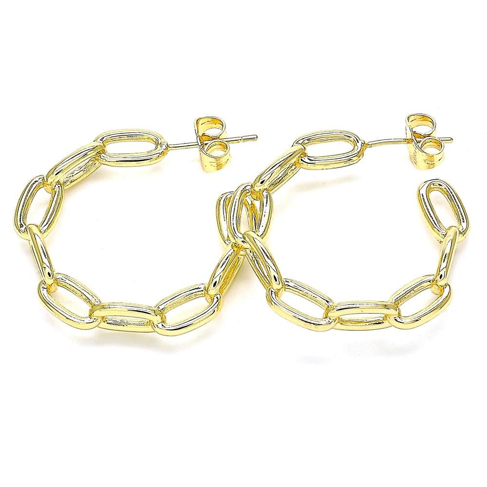 Gold Stud Earring Paperclip Design Polished Finish Golden Tone