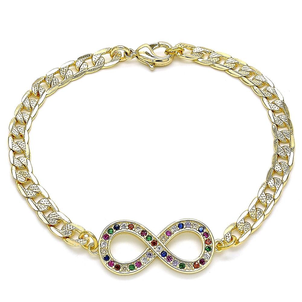 Gold Filled Fancy Bracelet Infinite Design With White Multicolor Micro Pave Polished Finish Golden Tone