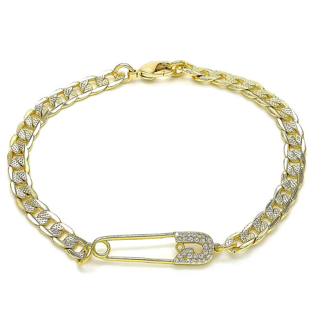 Gold Filled Fancy Bracelet Paperclip Design With White Micro Pave Polished Finish Golden Tone