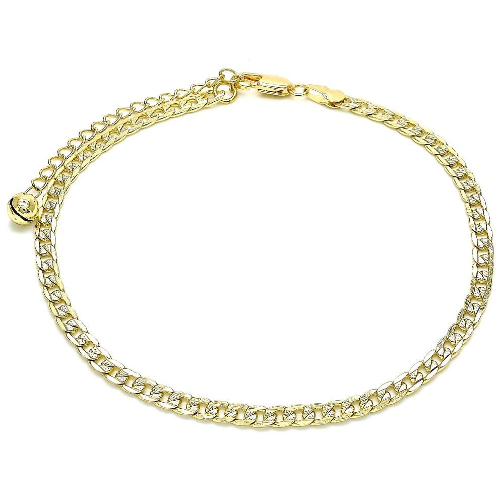 Gold Filled Basic Anklet Pave Cuban Design Polished Finish Golden Tone