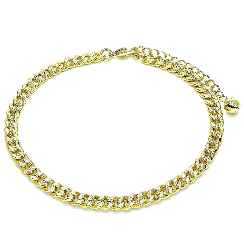 Gold Filled Basic Anklet Pave Cuban Design Polished Finish Golden Tone