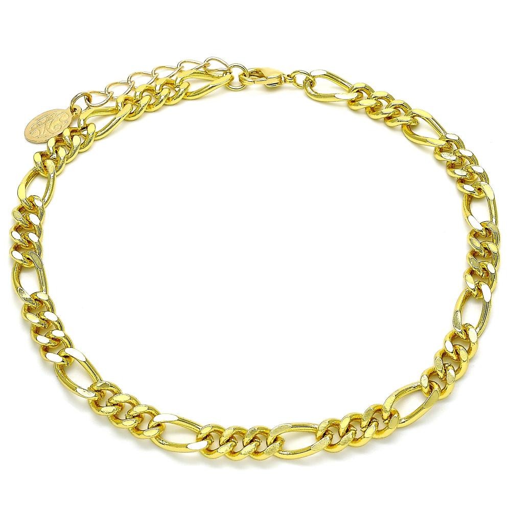 Gold Filled Basic Anklet Figaro Concave Design Polished Finish Golden Tone