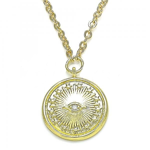 Gold Filled Pendant Necklace Greek Eye and Star Design With White Micro Pave Polished Finish Golden Tone