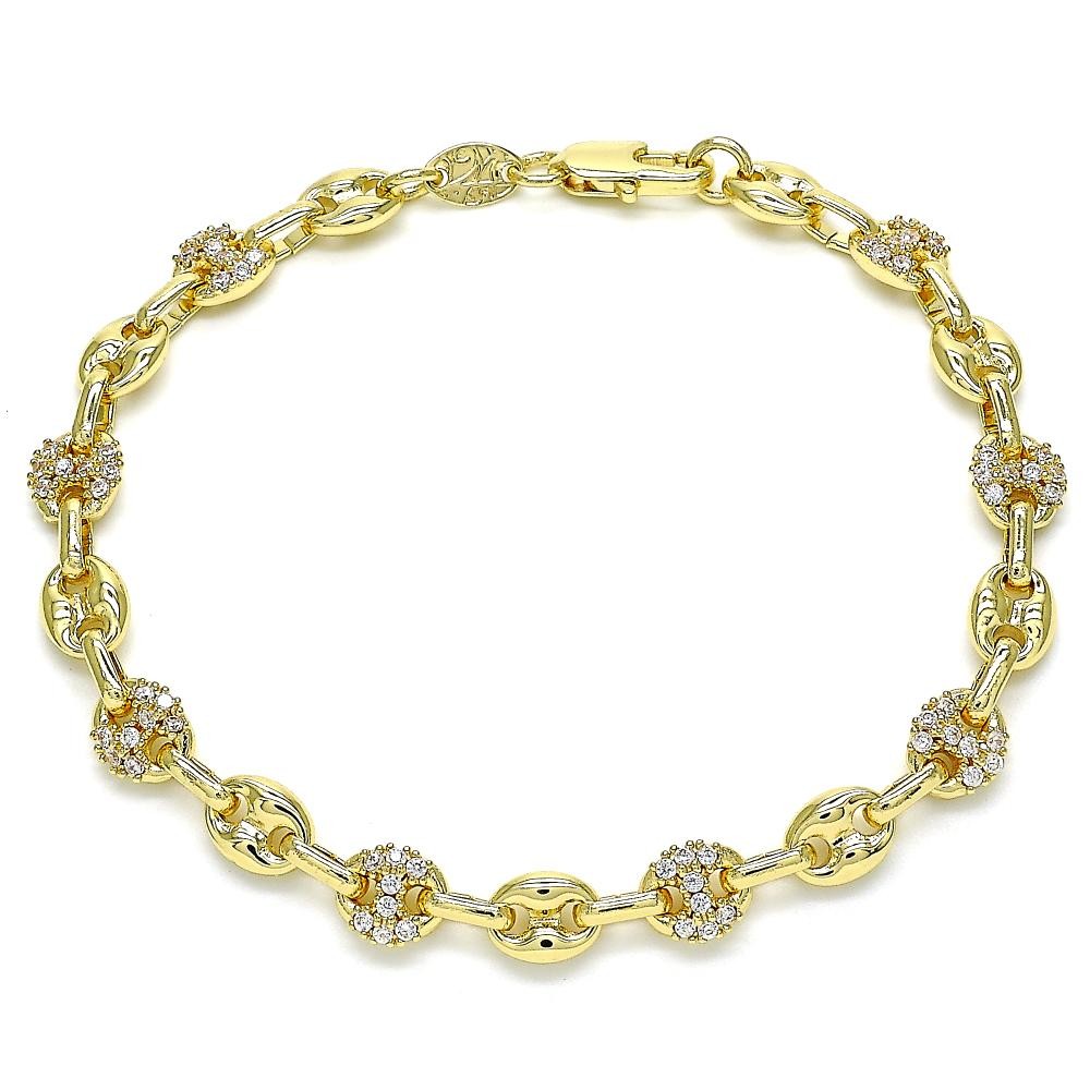 Gold Filled Fancy Bracelet Puff Mariner Design With White Micro Pave Polished Finish Golden Tone