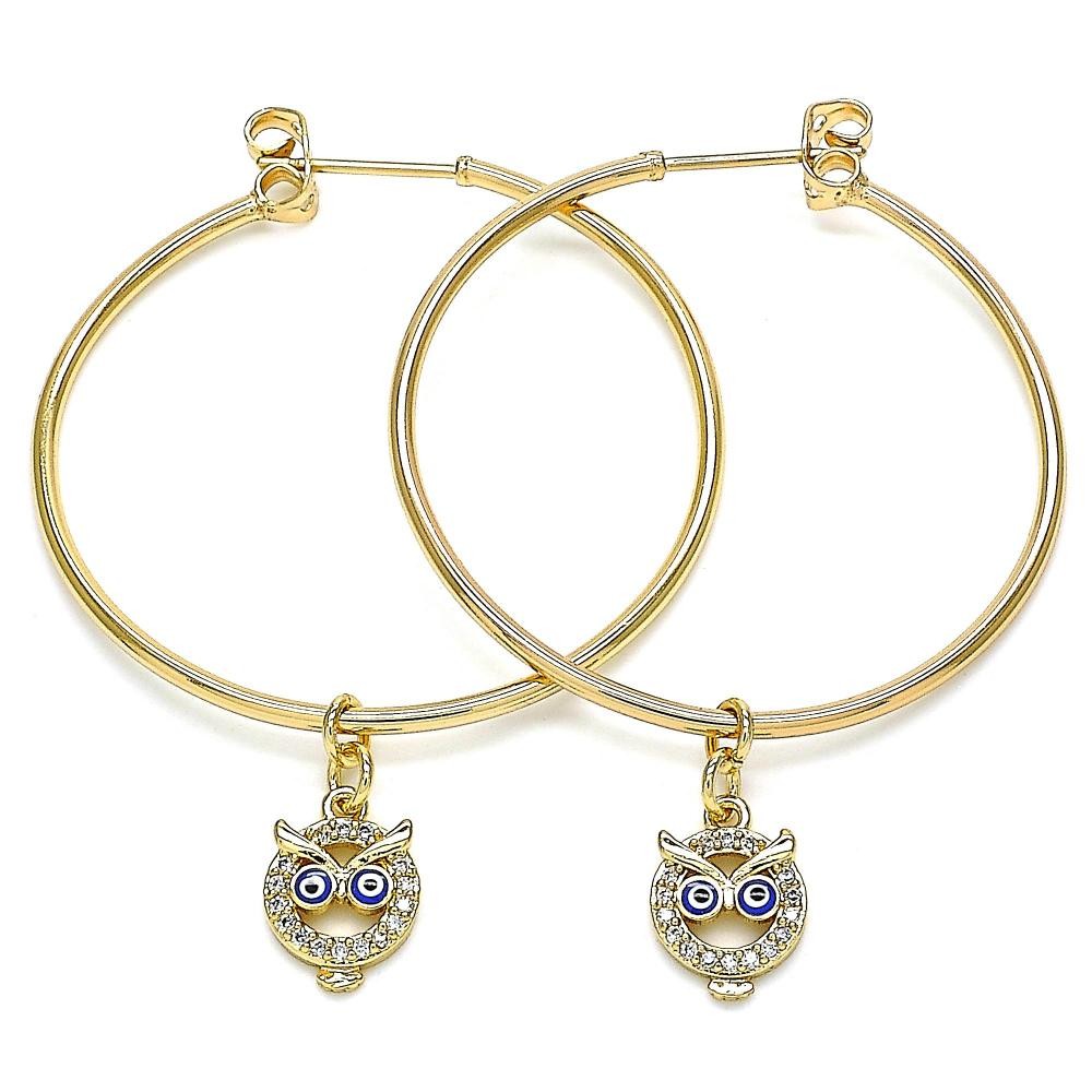 Gold Filled Greek eye Design Owl Hoop Earrings 2mmX40mm