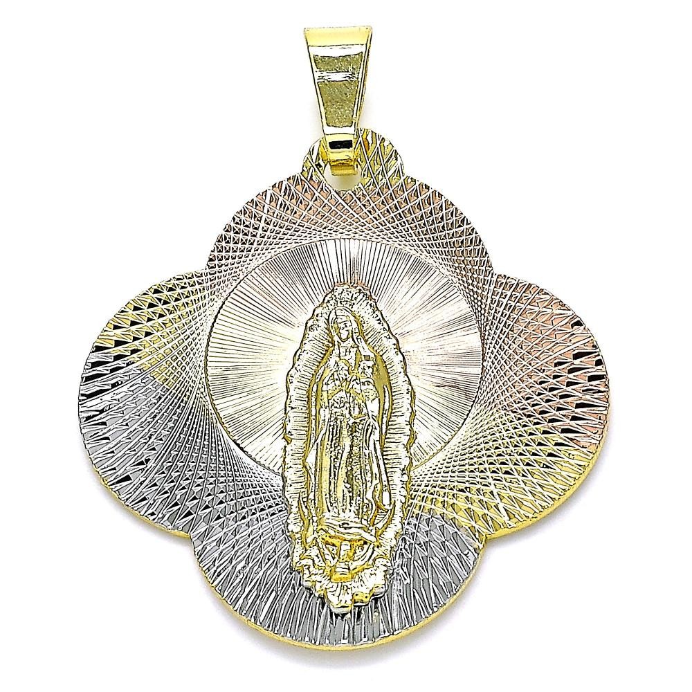 Gold Filled Religious Pendant Guadalupe Design Diamond Cutting Finish Tri Tone
