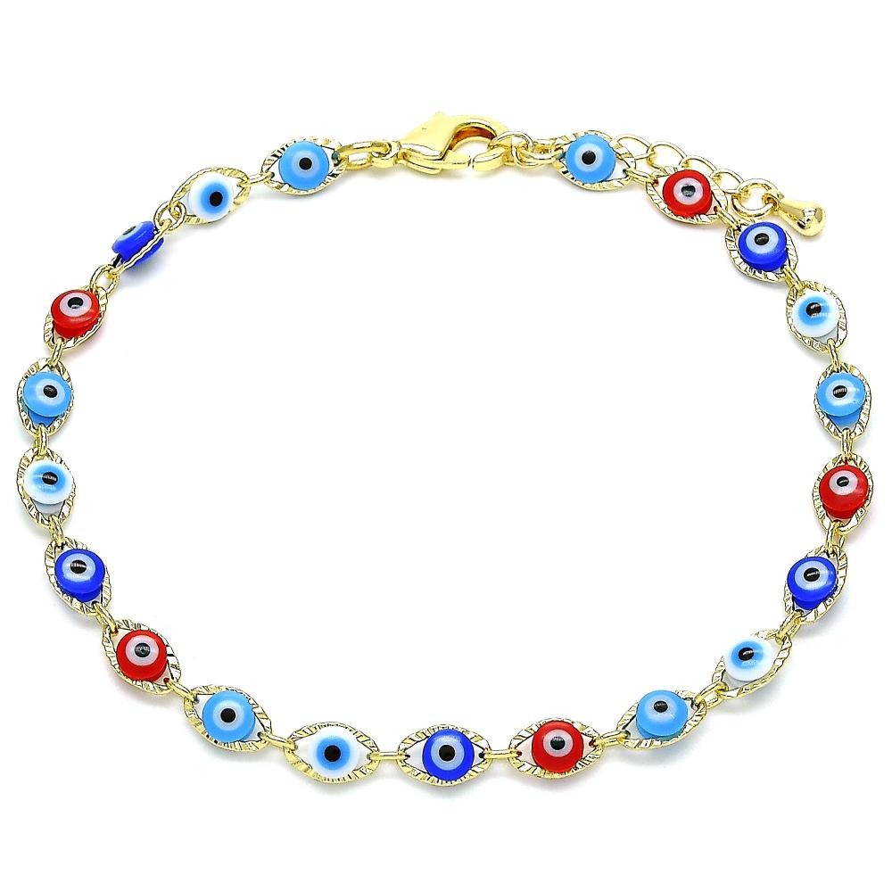 Gold Filled Fancy Bracelet Greek Eye Design Multicolor Resin Finish Golden Tone