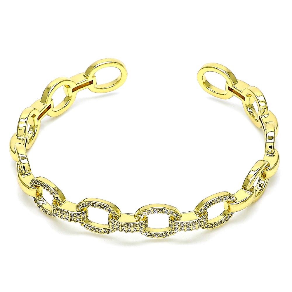 Gold Filled Individual Bangle Paperclip Design With White Micro Pave Polished Finish Golden Tone