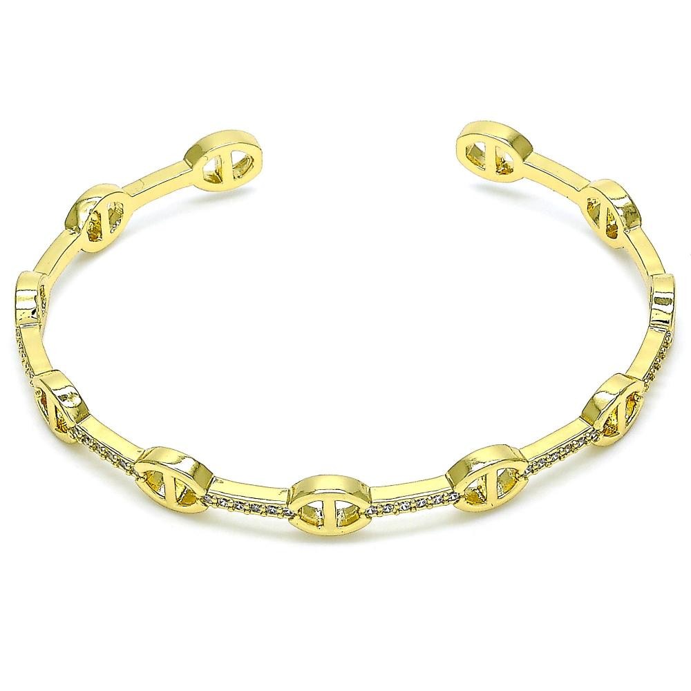 Gold Filled Individual Bangle Puff Mariner Design With White Micro Pave Polished Finish Golden Tone