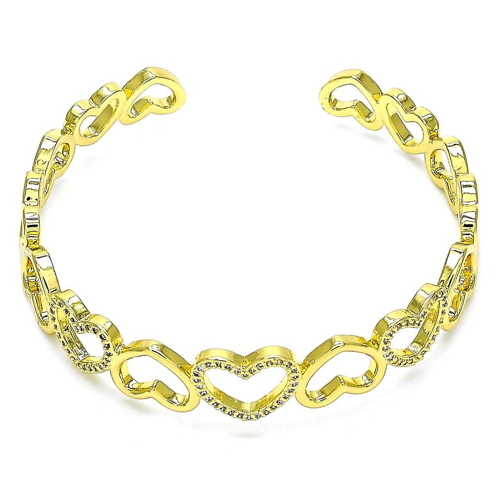 Gold Filled Individual Bangle Heart Design With White Micro Pave Polished Finish Golden Tone