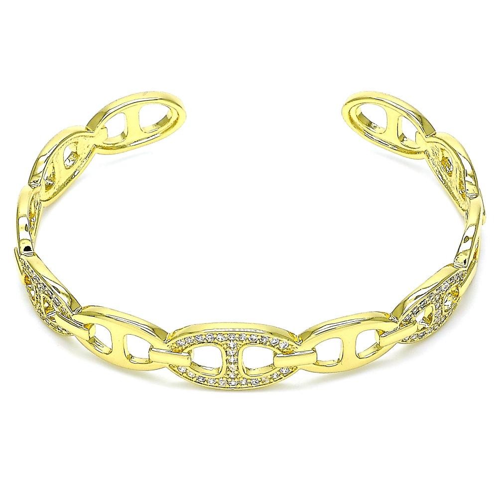 Gold Filled Individual Bangle Puff Mariner Design With White Micro Pave Polished Finish Golden Tone