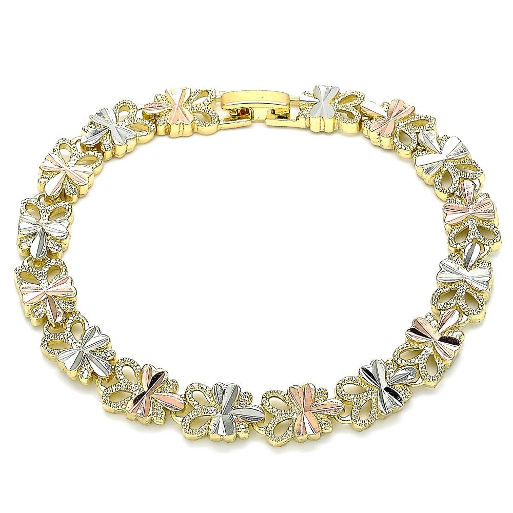 Gold Finish Fancy Bracelet Dragon-Fly Design Diamond Cutting Finish Tri Tone