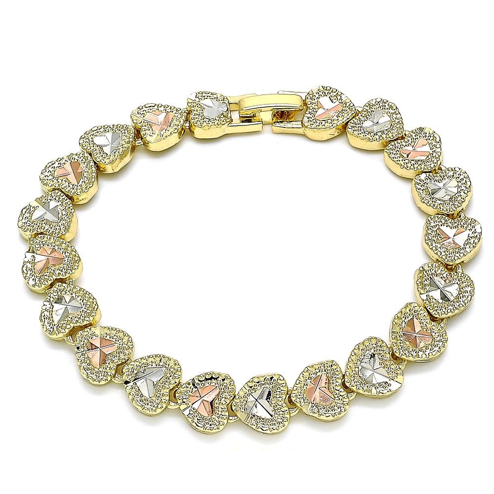 Gold Filled Fancy Bracelet Heart Design Diamond Cutting Finish Tri Tone