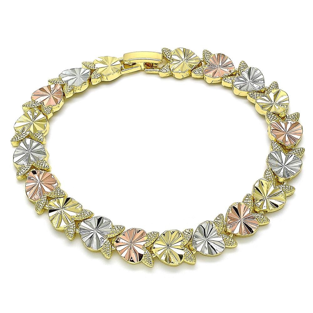 Gold Filled Fancy Bracelet Heart Design Diamond Cutting Finish Tri Tone
