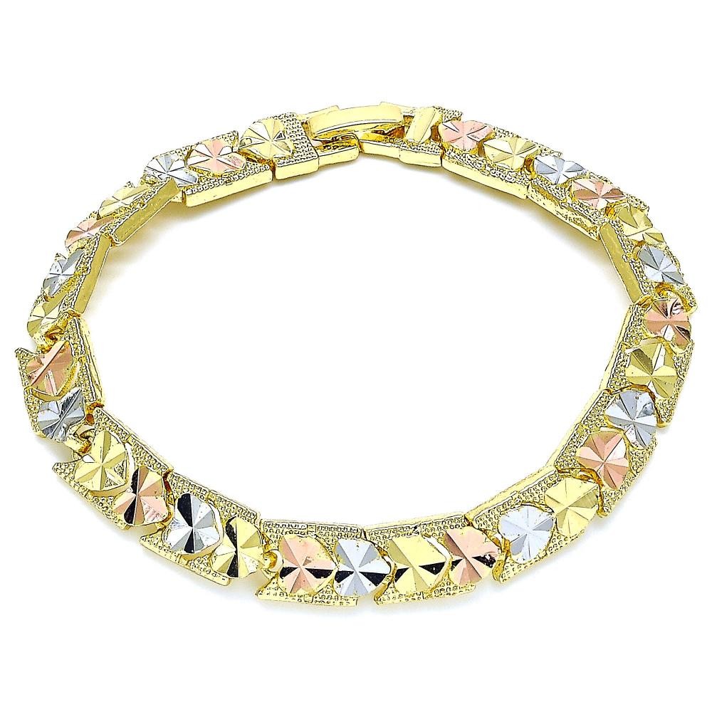 Gold Filled Fancy Bracelet Heart Design Diamond Cutting Finish Tri Tone